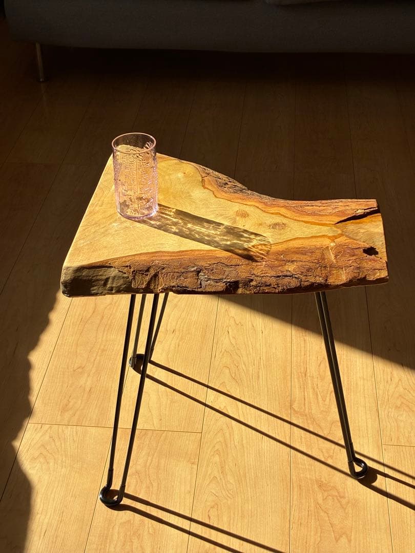 国産無垢天然一枚板サイドテーブル｜国産広葉樹 × ブラックアイアン｜一点もの