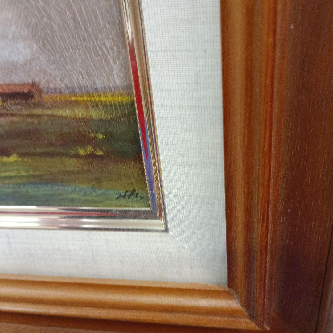 風景画 油彩額縁 木製ブラウン