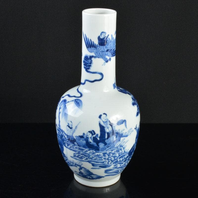 中国　大清乾隆年製　青花　人物文　長頸瓶　M　R4724B