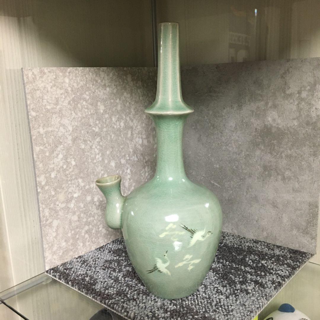 青磁　浄瓶　水瓶　水差　花瓶　一輪挿し　仏教　仏具　陶印あり