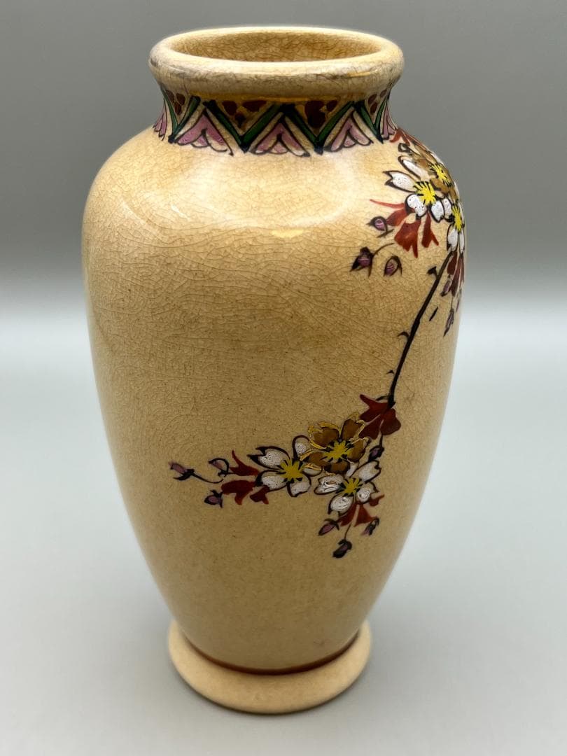 【海】江戸期　白薩摩　花鳥文花瓶　在銘　骨董品　時代品 美術品