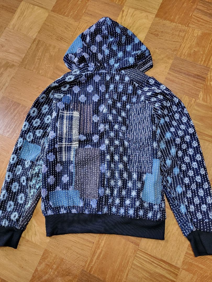 め0129古布リメイク木綿絣襤褸柿渋染め刺し子リバーシブルパ－カーハンドメイド