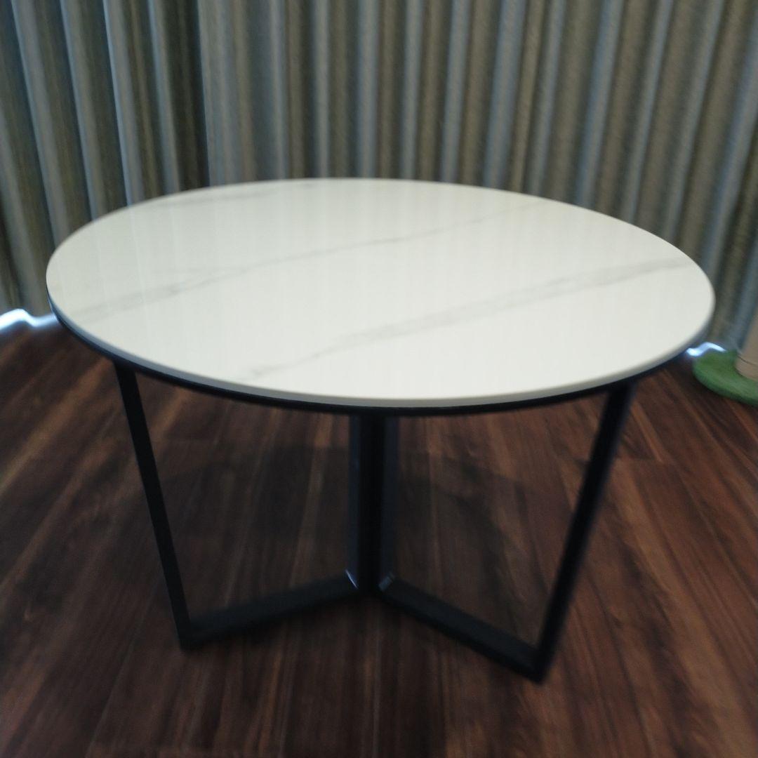送料込(メルカリたのメル便)大理石風セラミック天板(円形)ラウンドテーブル
