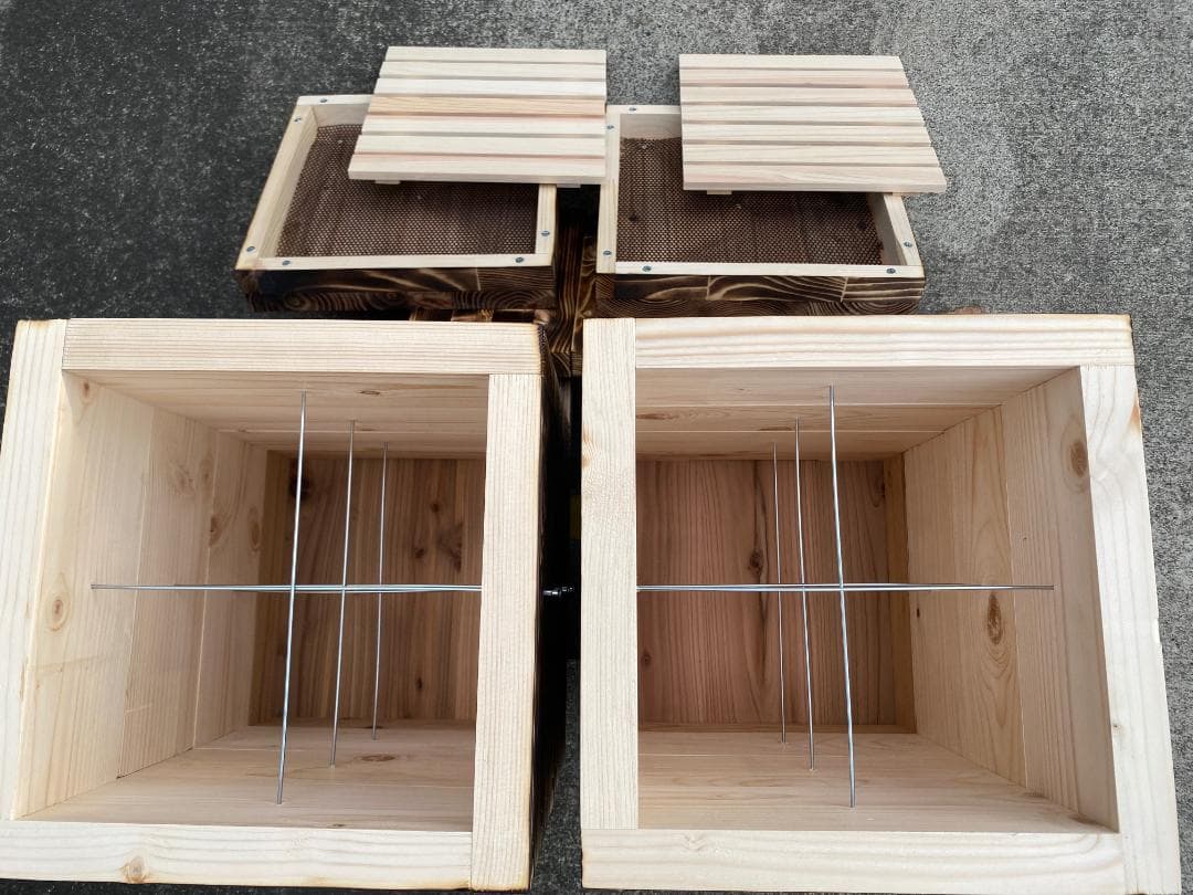 ラッキー21 日本蜜蜂重箱式巣箱３段【ワイヤー着脱式】完成品×２基 送料込