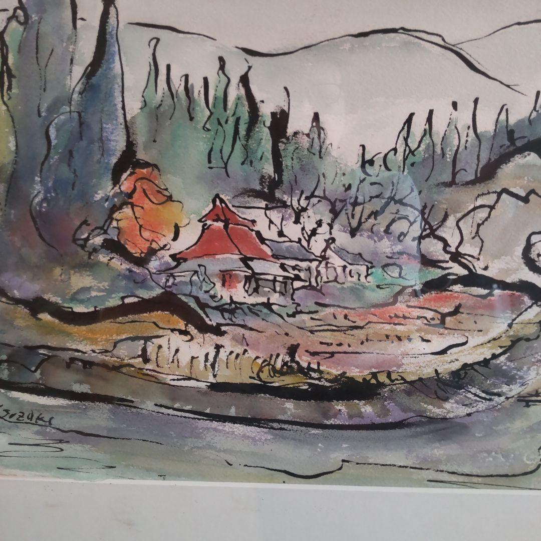 直筆サイン入り鈴木康雄作天竜川風景