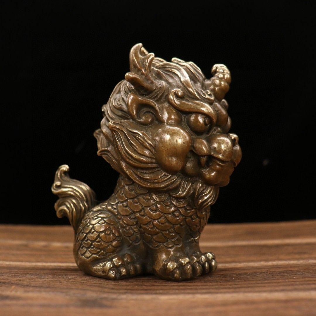 銅器 麒麟 茶寵 文房文鎮 玄関 鎮宅辟邪 開運風水 招財置物 装飾品工芸品