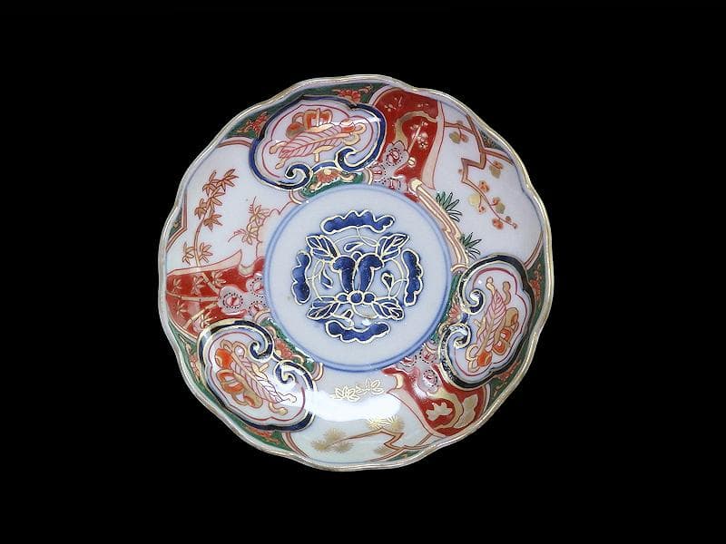 古伊万里　金襴手　窓絵　宝尽くしに松竹梅の図　4寸皿　５枚　B091AS-CZa