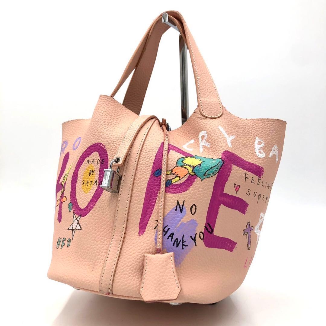 ゲルニカ キューブバッグ　ハンドバッグ　レザー ピンク　ペイント　レザー　ピンク