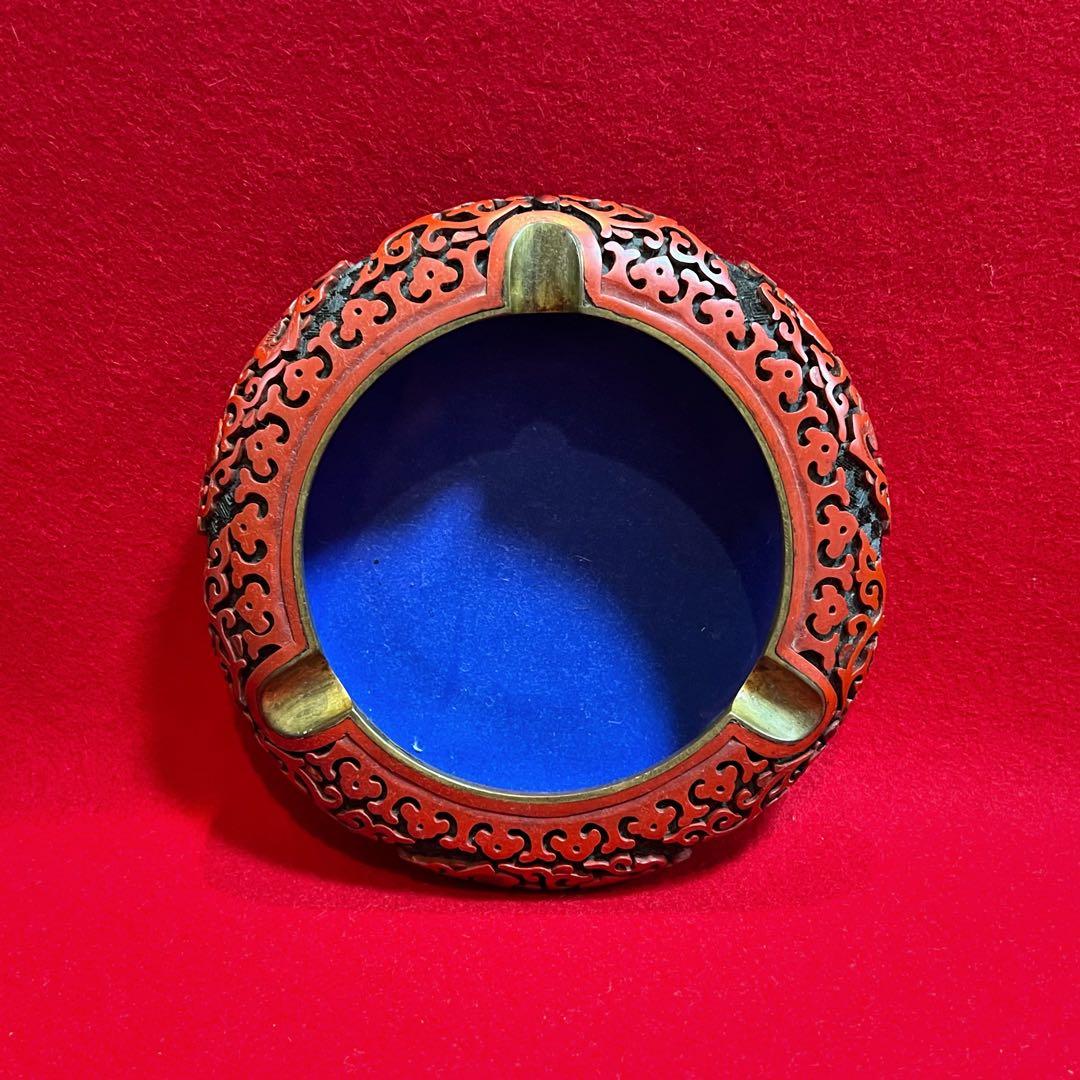 中国美術 古玩 堆朱 剔紅 漆彫 龍紋樣 寶相花紋樣 煙皿 置物