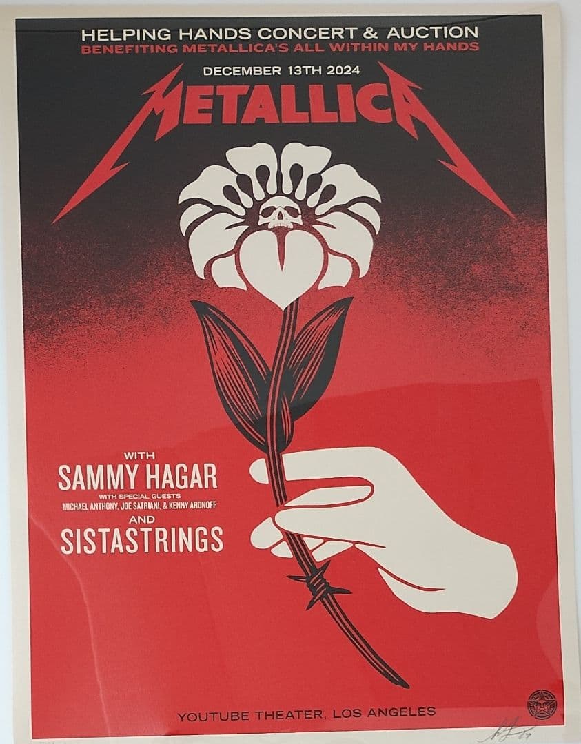 世界500枚限定サイン付 メタリカ 2024ヘルピングハンズコンサート ポスター