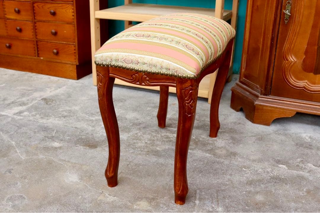 GMIK184○イタリア製 スツール チェア 椅子 猫脚 腰掛け ピンク スト