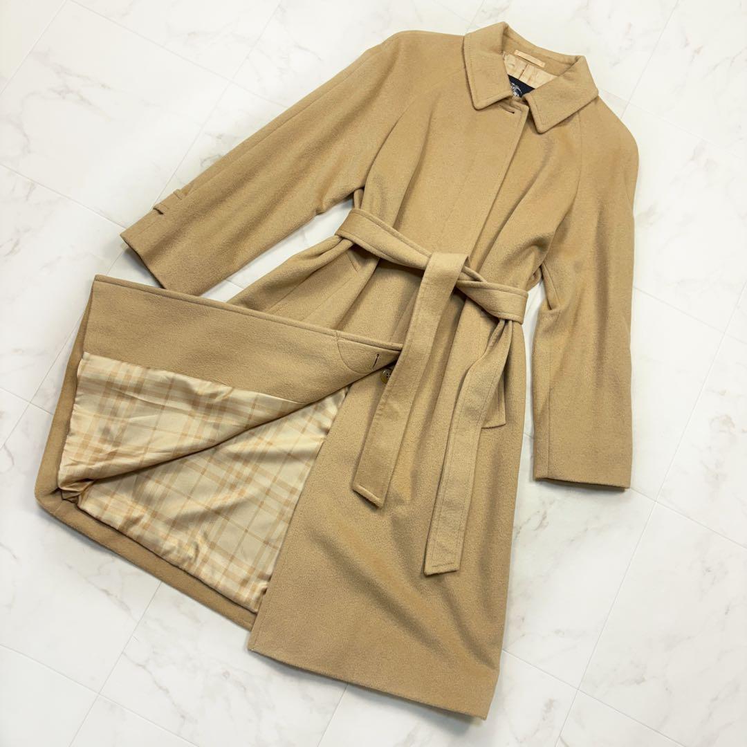 バーバリーロンドン　アンゴラ混　ステンカラーコート　38 茶色　ノバチェック　1