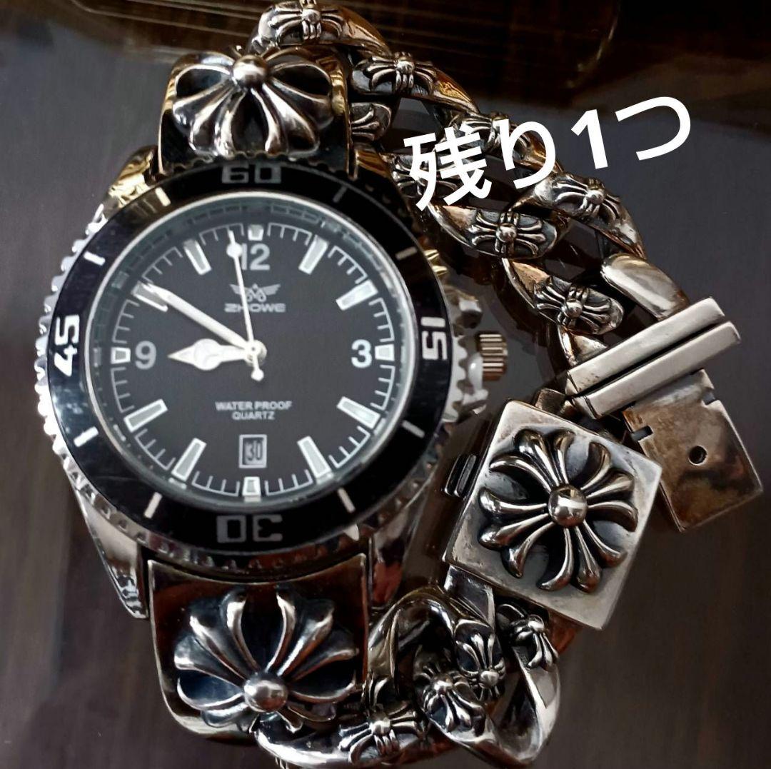 ZHOWE 黒サブ系 プラスクロス IDブレスレット 腕時計 チェーンブレス