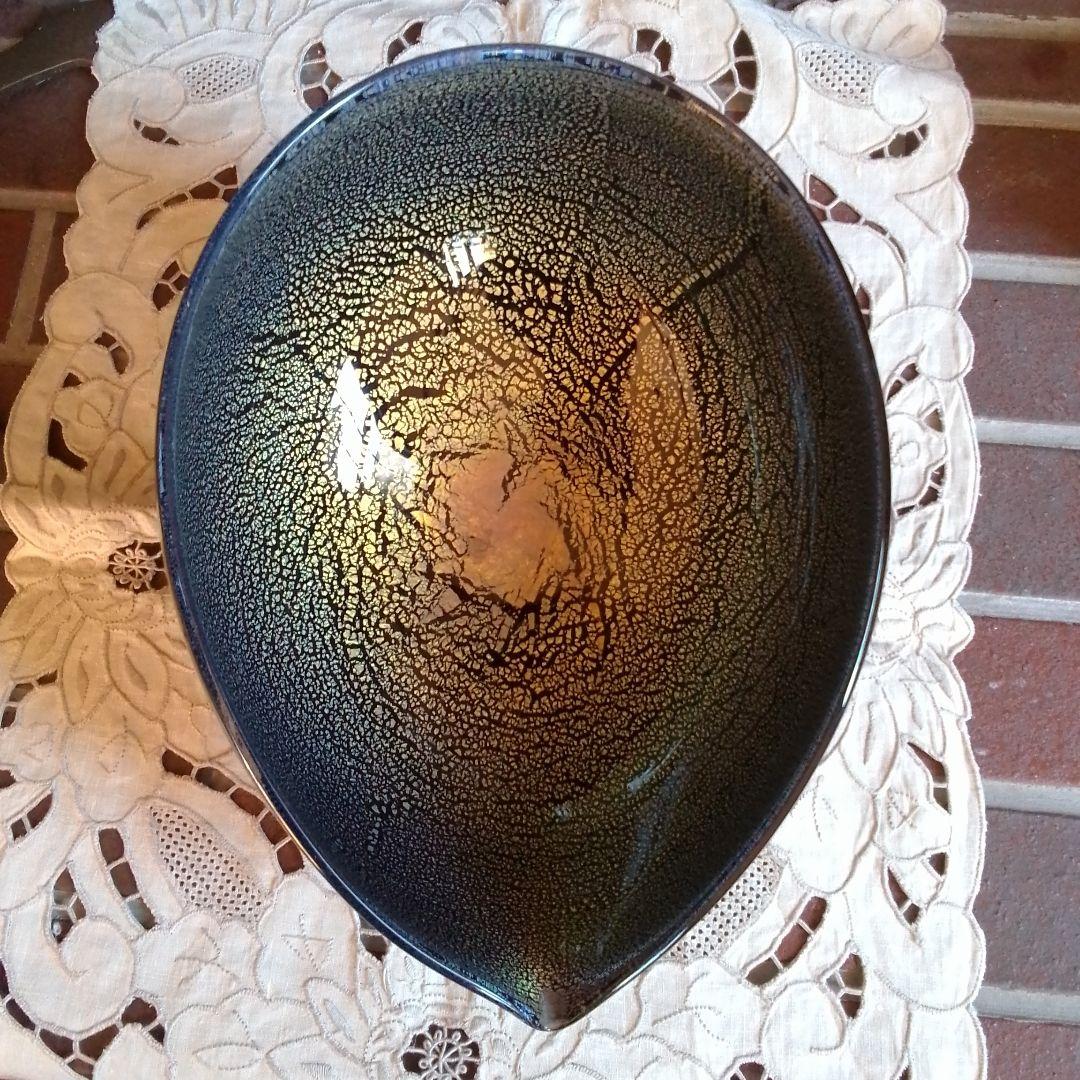 葉形陶器皿 黒金グラデーション