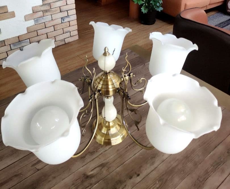 美品　ヤマギワ シャンデリア 5灯 真鍮 ガラス　ライト