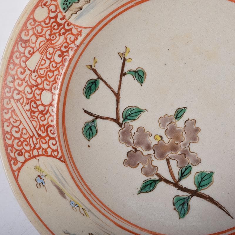 萬古焼　陶華園造　色絵　窓絵　山水人物花文　小皿　十客　共箱　M　R8897