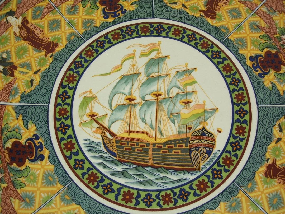 横浜物語・オランダ・大絵図大皿・１枚・直径427mm・作家物・共箱付・USED品