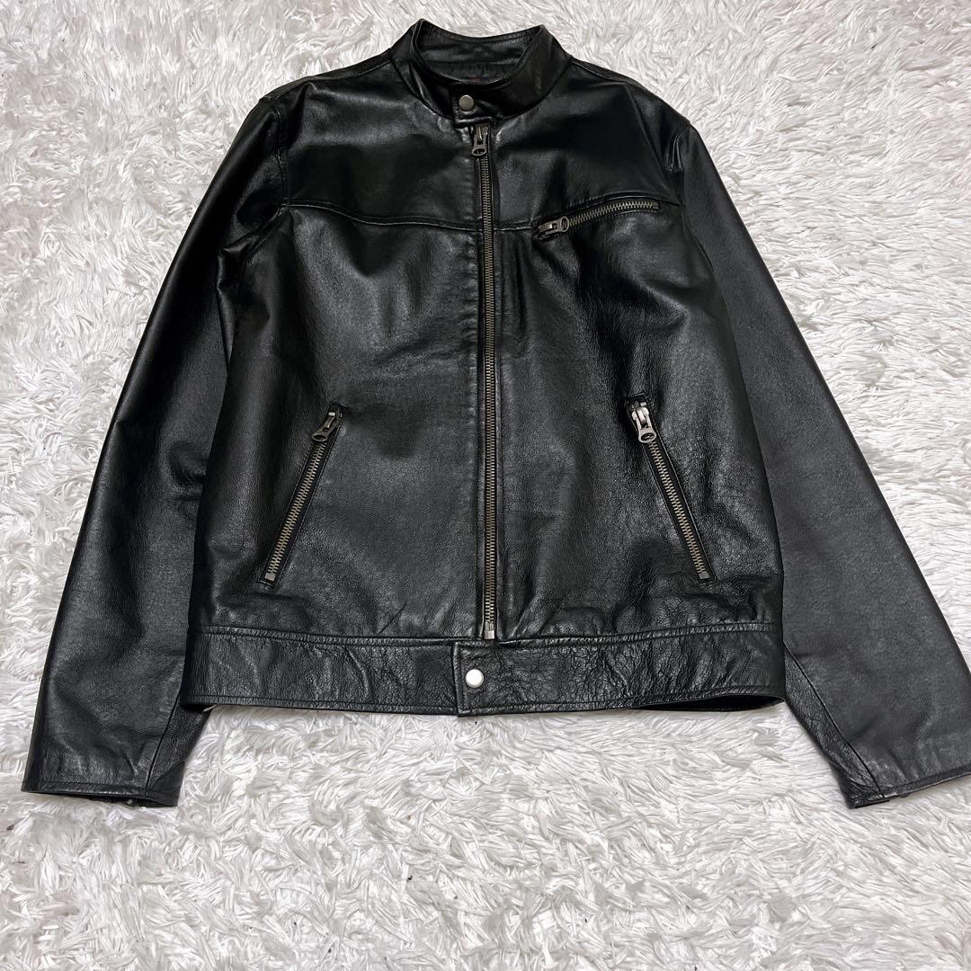 美品 Woolrich ウールリッチ レザージャケット 本革 シング ブラック