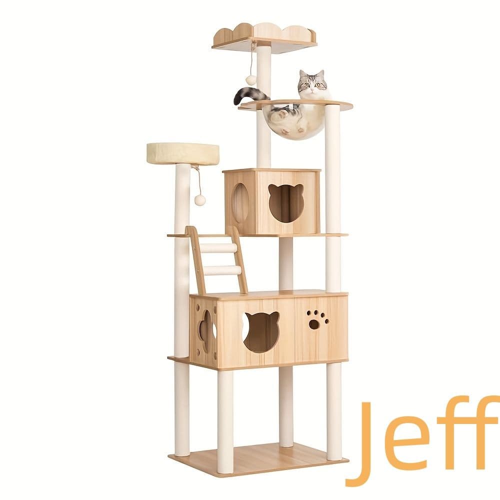 キャットタワー 木製 据え置き おしゃれ 大型猫 改良版 隠れ家 滑り止めマッ