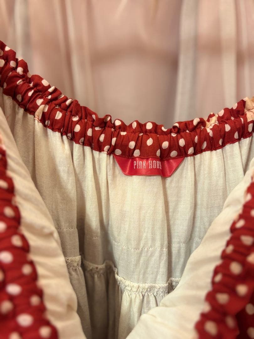 水玉りぼんプリントパッチワークスカート