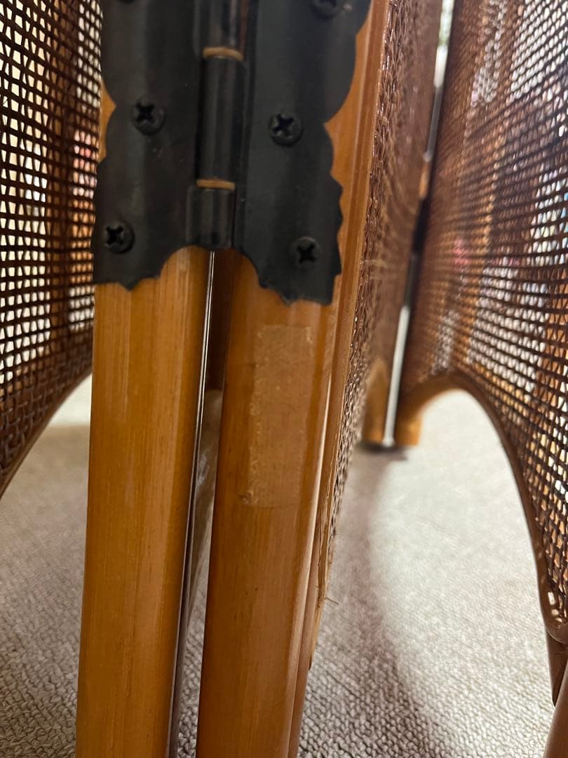 ラタン 4連 パーテーション 衝立 間仕切り ヴィンテージ 昭和レトロ