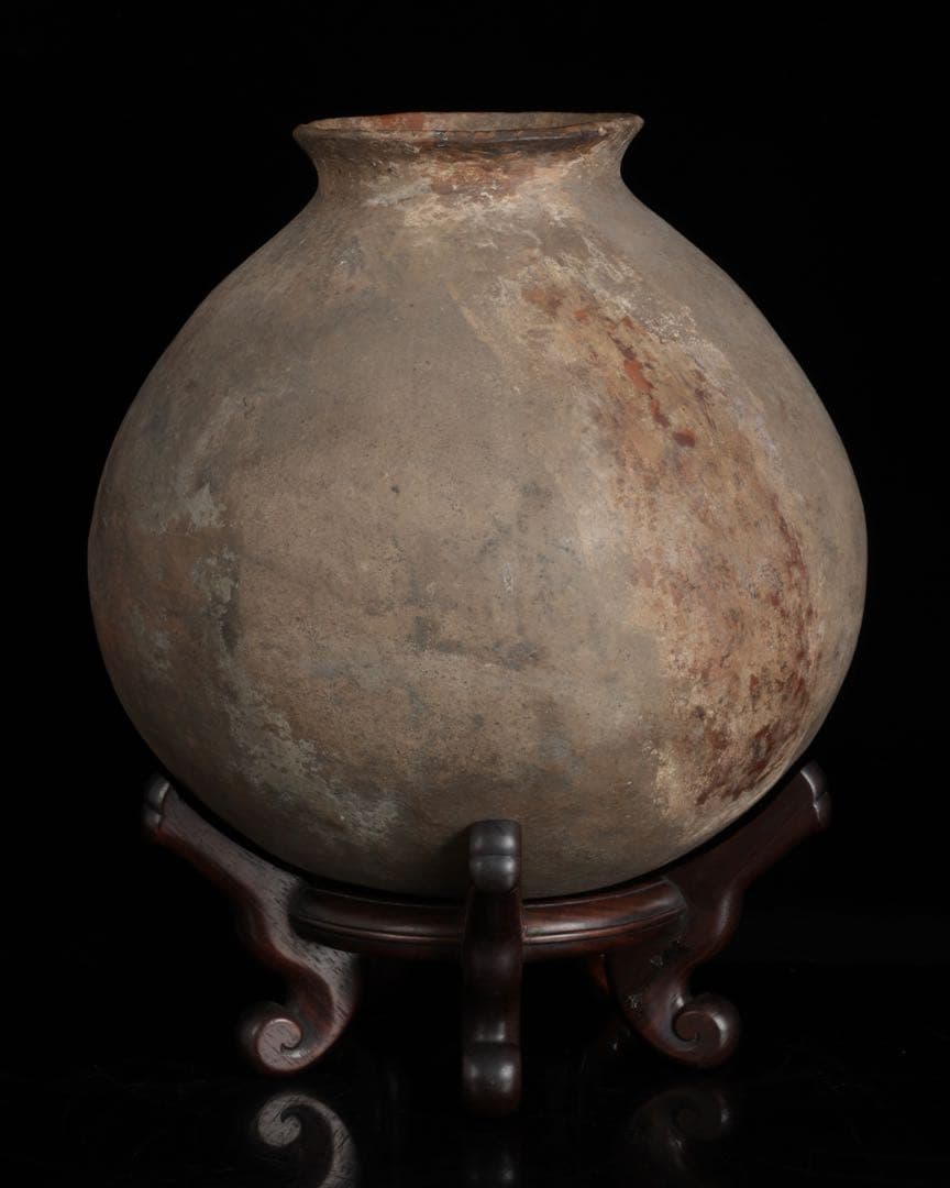 朝鮮美術 須恵器 新羅土器 壺 新羅無細土 出土品 木製台座 箱付 骨董 古美術