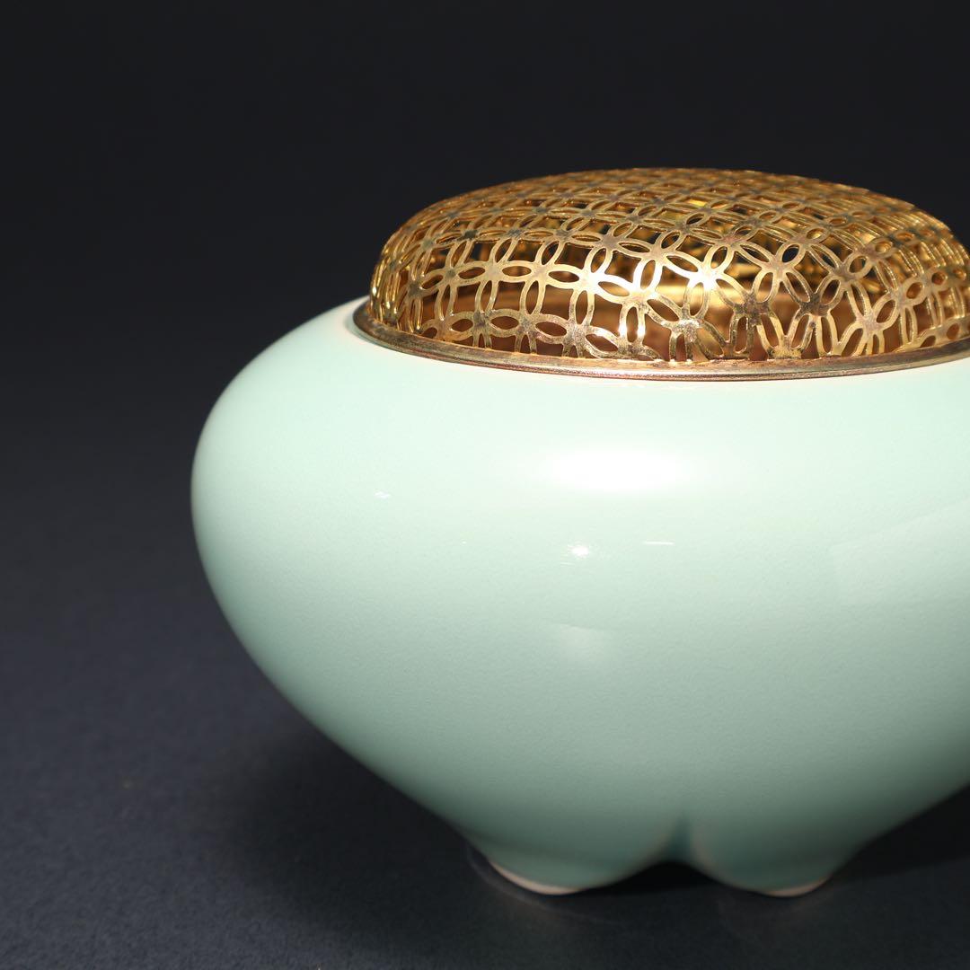 青磁香炉　三枝惣太郎　共箱　香道具　R1522ダN3