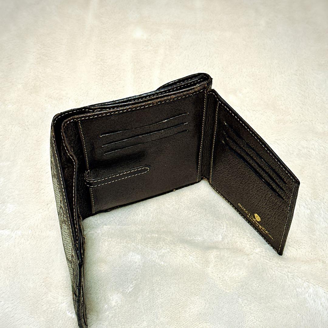 希少 オールドグッチ 二つ折り財布 シェリーライン GGスプリーム アクセコ 茶