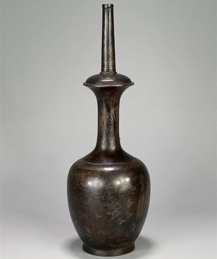 ◆『高麗金銅銀象嵌蒲柳水鳥紋浄瓶』 水瓶◆検）新羅仏 百済仏 高麗仏 仏像