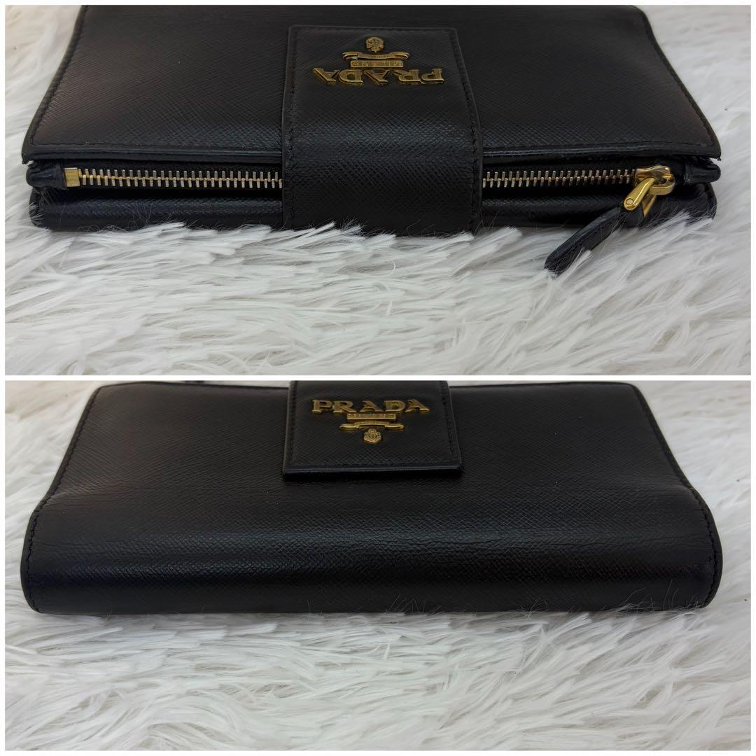 美品✨️プラダ 長財布 折り財布 レザー サフィアーノ ブラック 金ロゴ