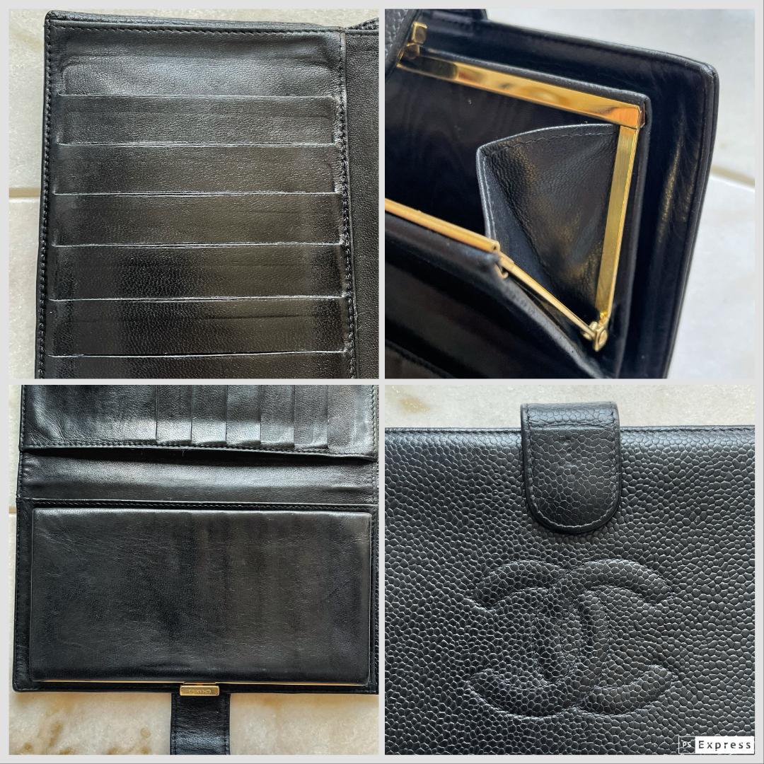 ■599 CHANEL シャネル キャビアスキン かまぐち長財布 黒 ココマーク