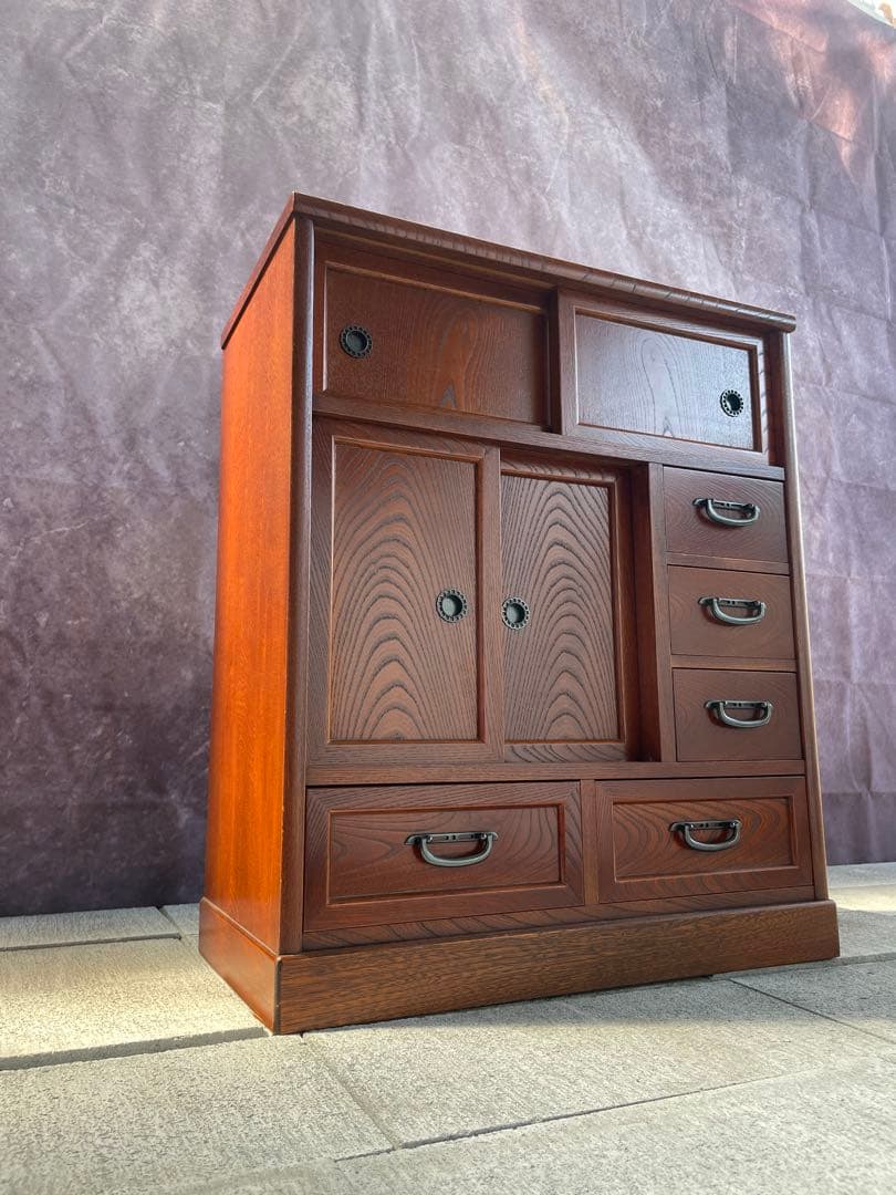 【からくり箪笥】民芸家具　茶箪笥 和家具収納棚 昭和レトロヴィンテージ