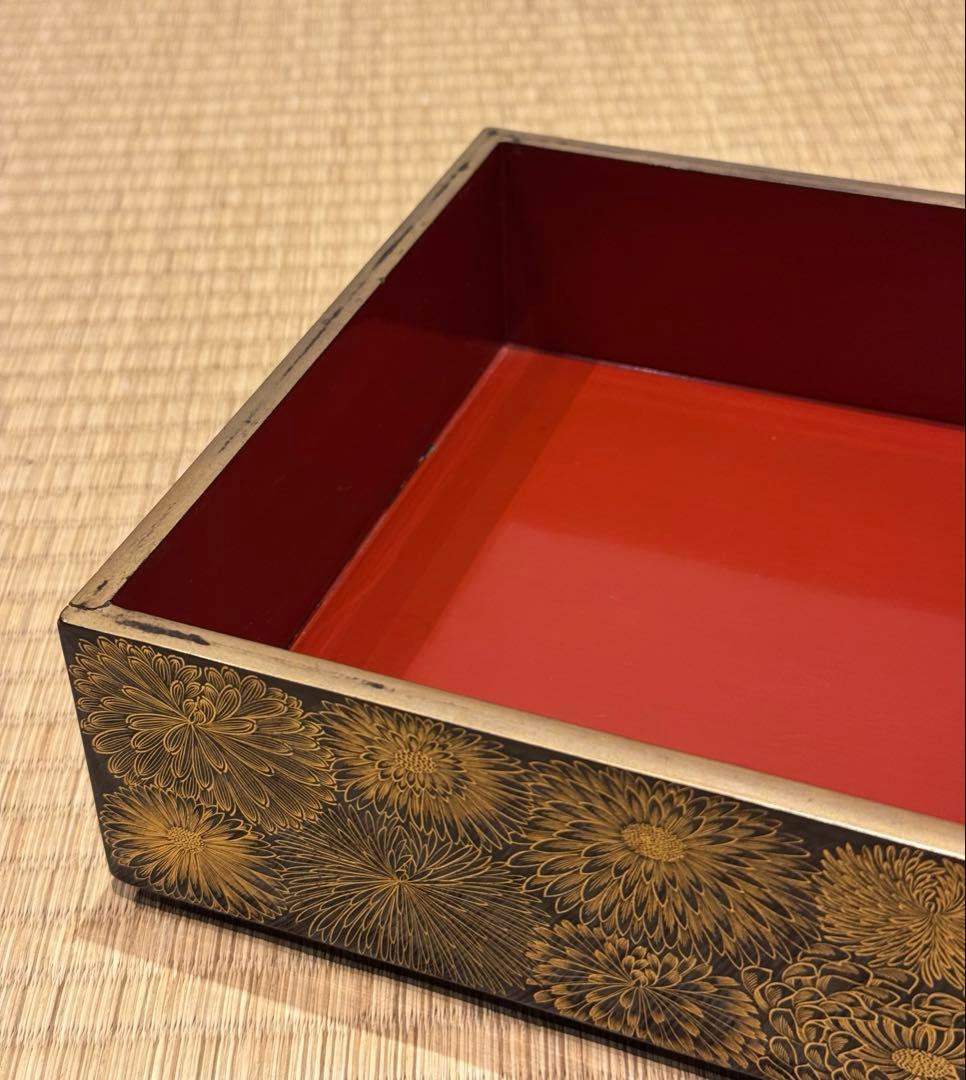 輪島塗 菊花総沈金彫 五段重箱 木製漆器