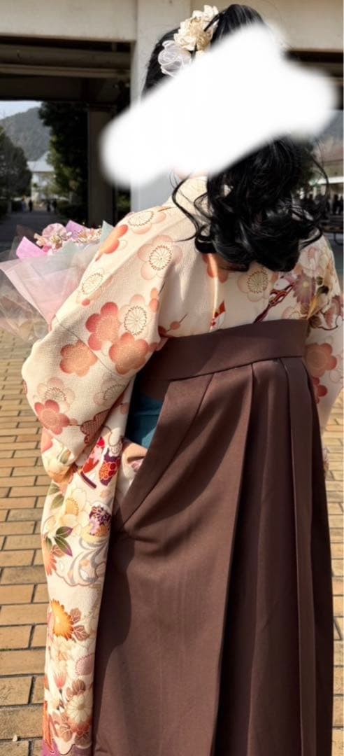 振袖　成人式　卒業式　オフホワイト　クリーム　パープル　袋帯　袴　振袖フルセット