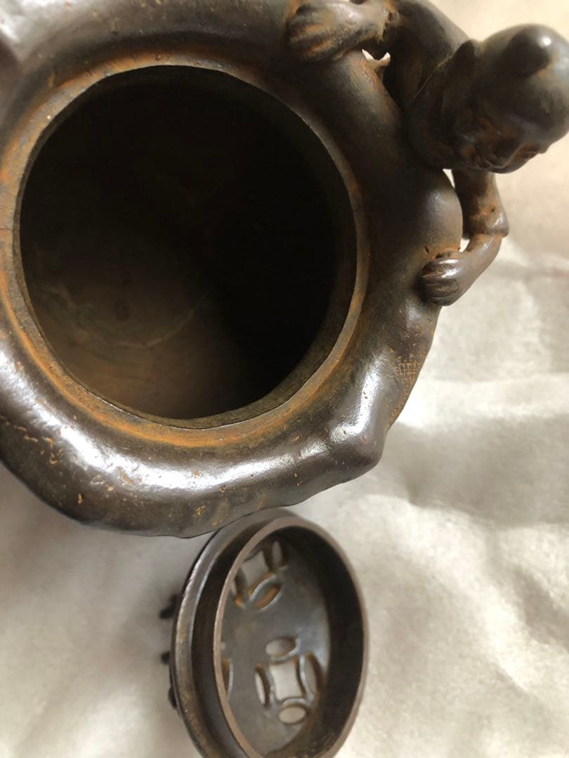 蝋型 鋳銅 宝茶巾 香炉 瑞雲作 共箱入