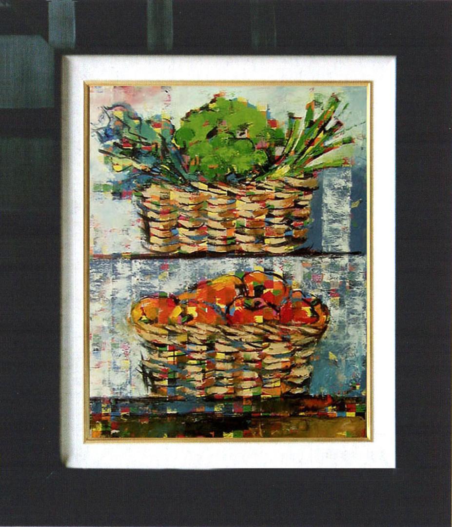 油絵 菅家令子 絵 絵画インテリア 額付(黒) uF6-060903 静物 野菜