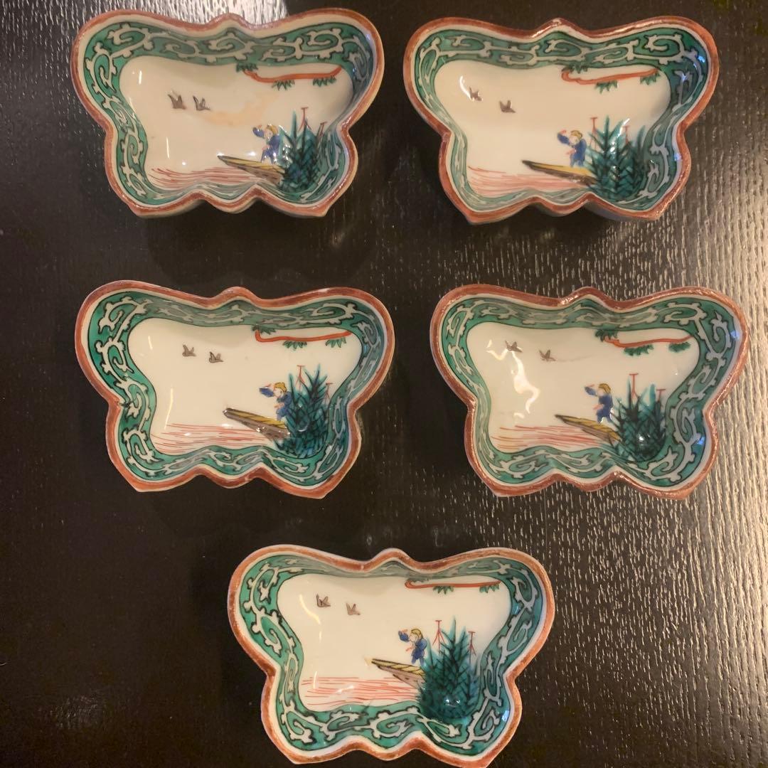 九谷　蝶形　変形豆皿　アンティーク