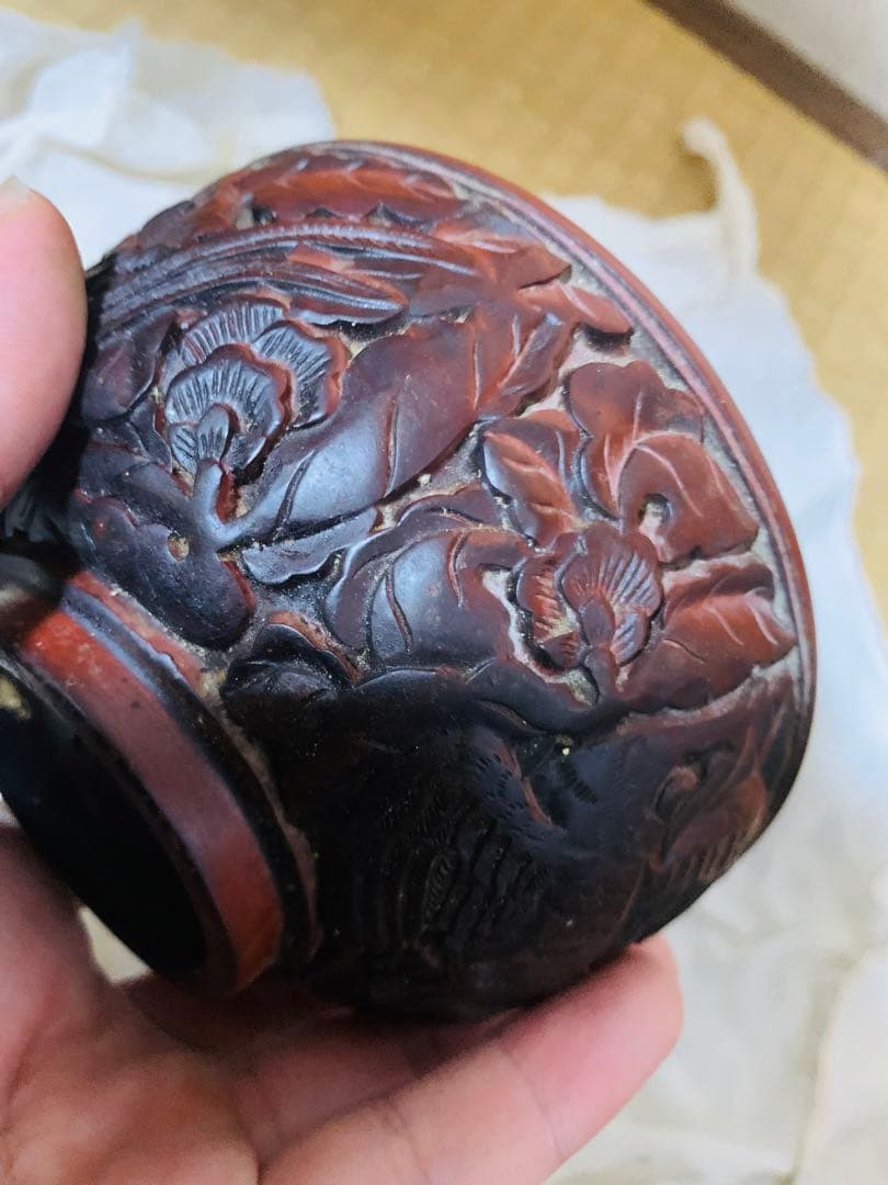 中国明〜清時代堆朱お茶碗2点(元箱付き)