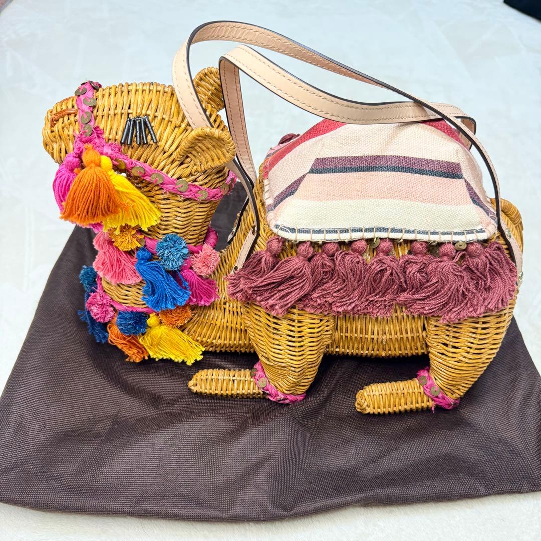 希少☆ ケイトスペード　ラクダ　ハンドバッグ　ラタン　カゴバッグ　マルチカラー