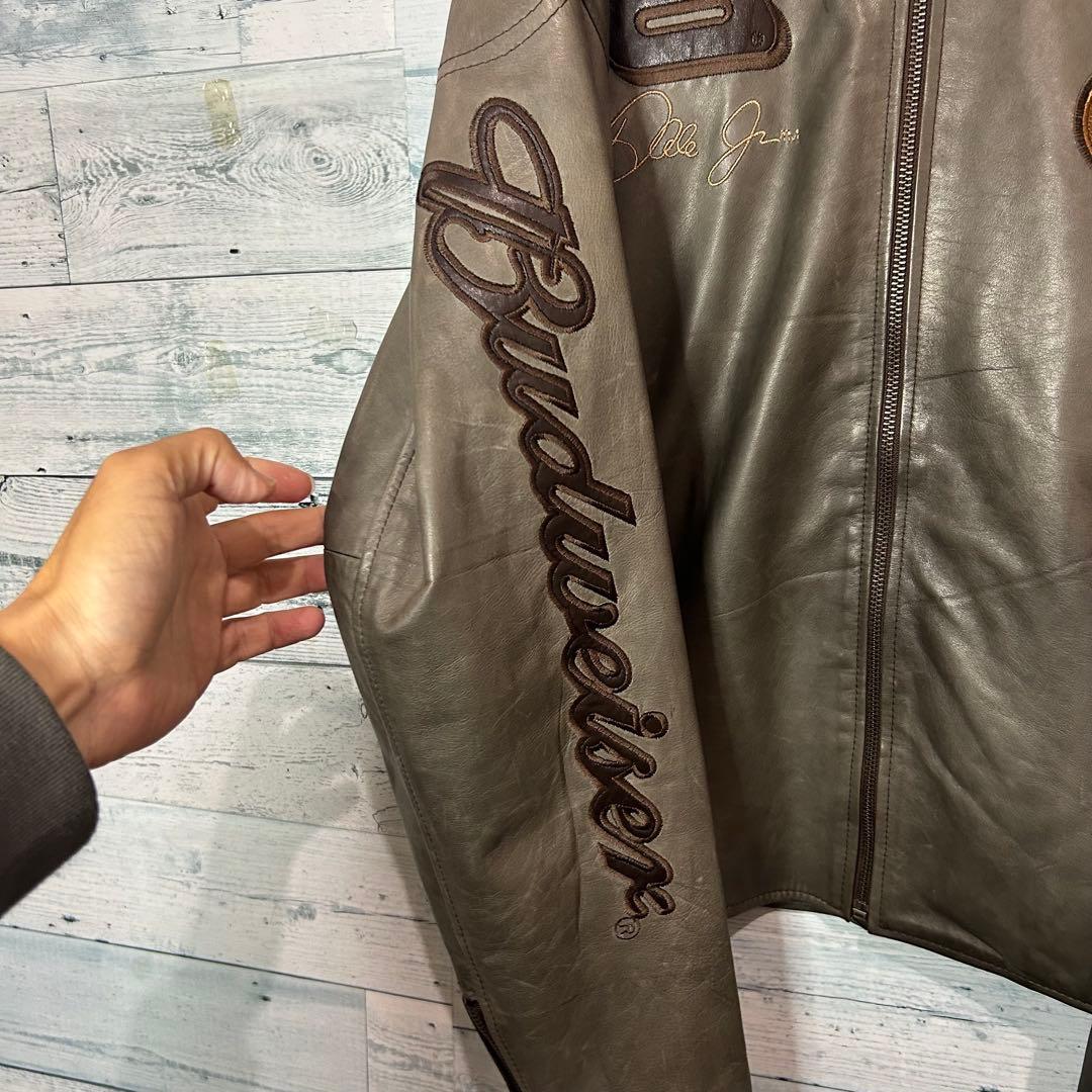 【豪華刺繍】NASCAR レザー シングルライダースジャケット 両面刺繍