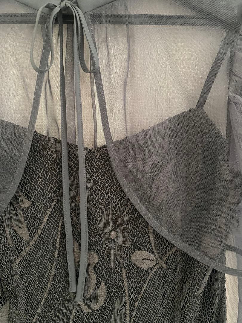 グレー フローラル刺繍 マキシドレス