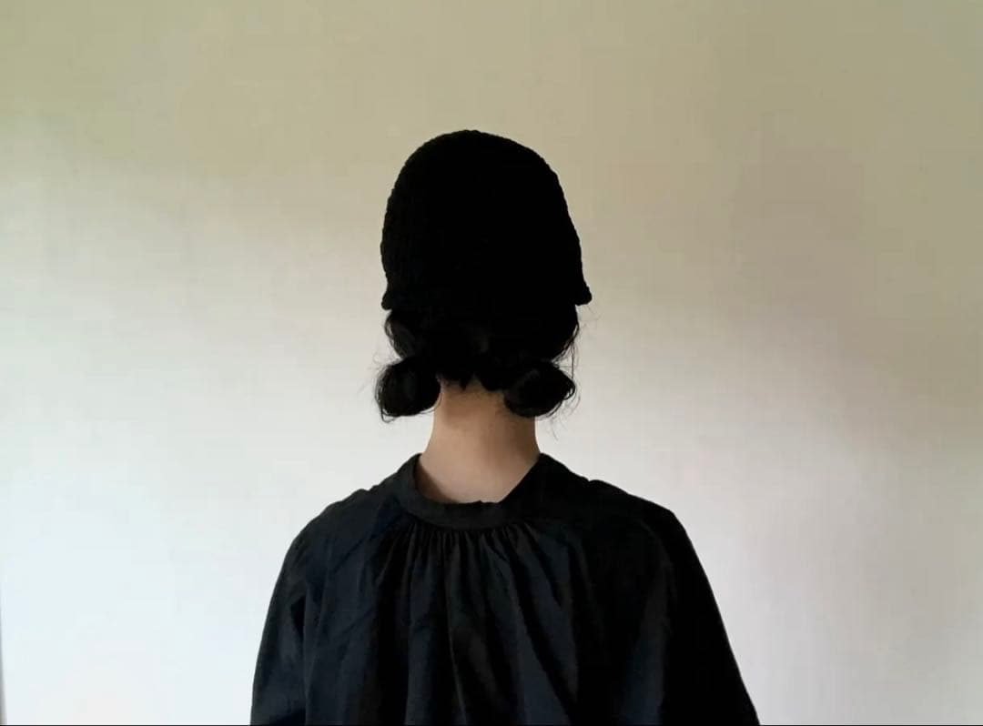 あにゃみミテ おりまげ帽子 ワッフルツイード ブラック