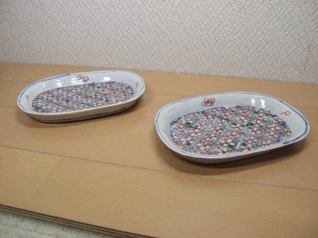 正木春蔵 色絵楕円皿 16.5cmX11cm ２枚セット