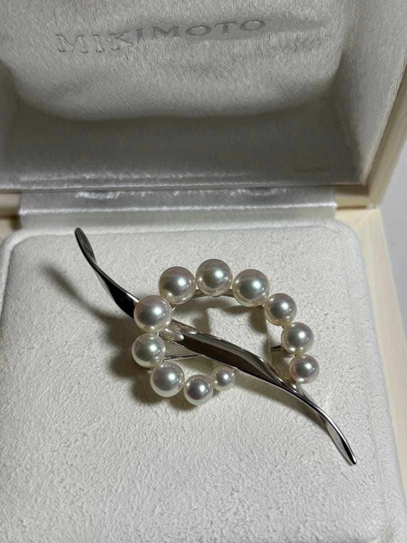 美品)　K18wgミキモト真珠 ブローチ