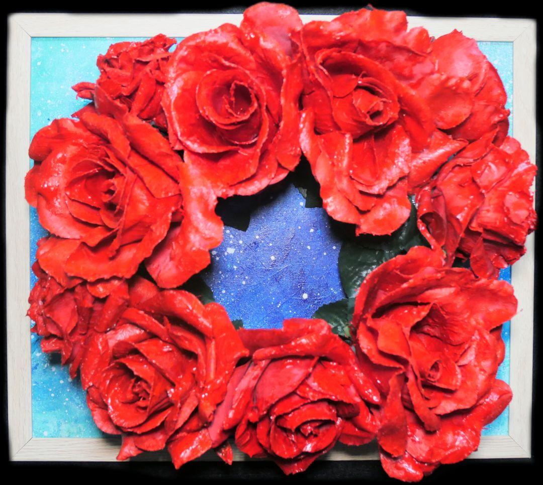 油絵 油彩 油彩画 絵 絵画 【薔薇リース】