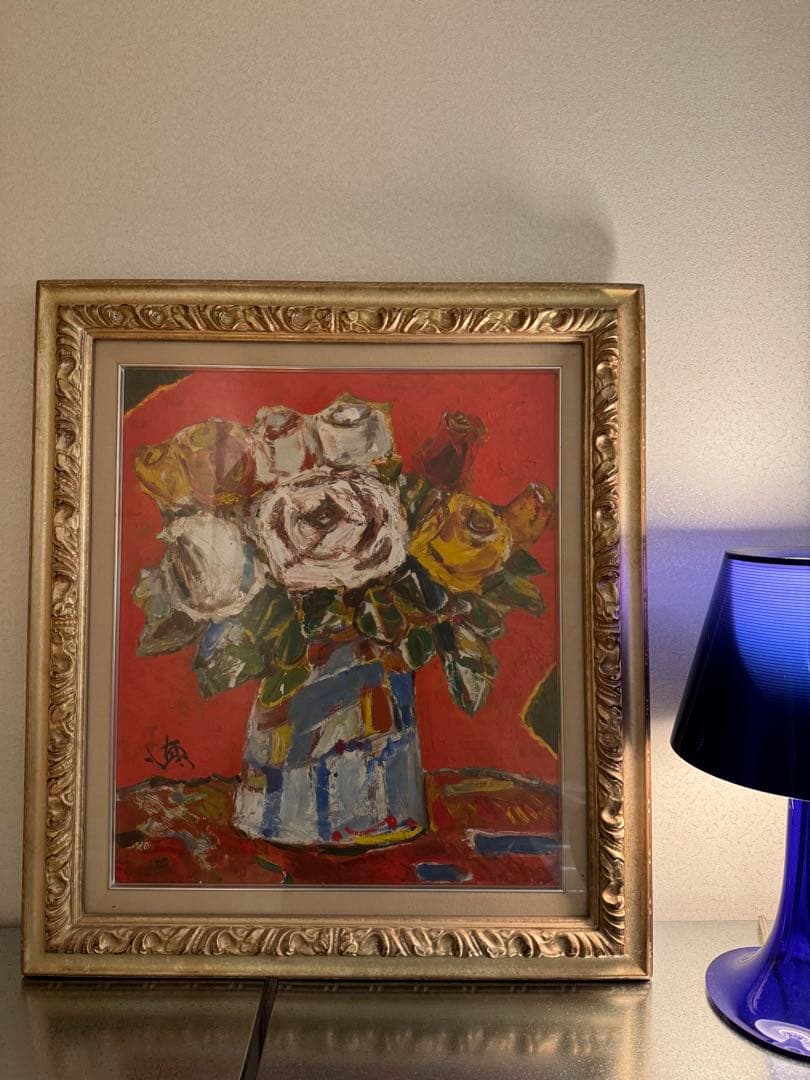 USED / art 油彩画 花瓶のバラ