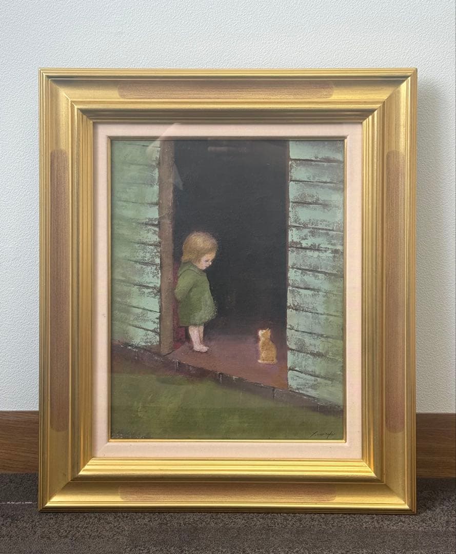 【真作】則武ヤスヒロ 「どこから来たの？」油彩 F6号 松坂屋 希少