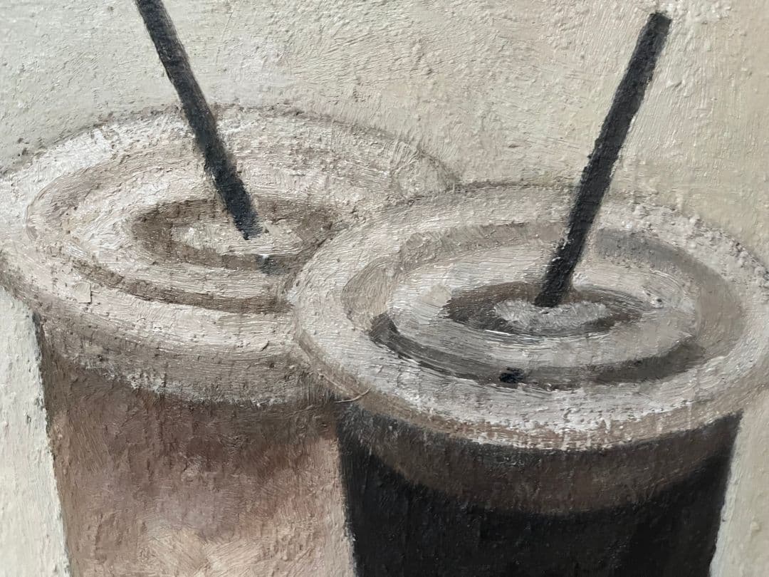 油彩画　アイスコーヒーとアイスカフェラテ