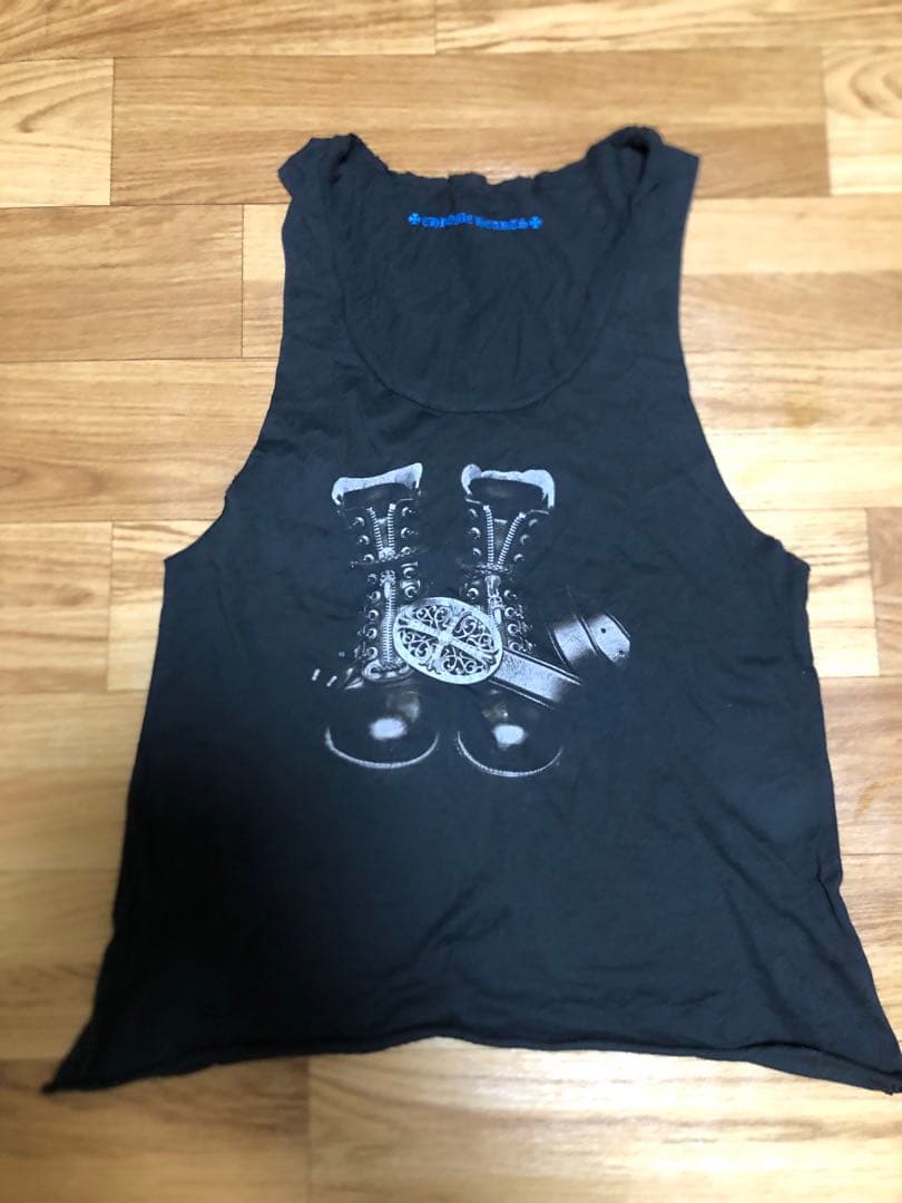 CHROME HEARTS ブーツベルトプリントブラック タンクトップ　Sサイズ