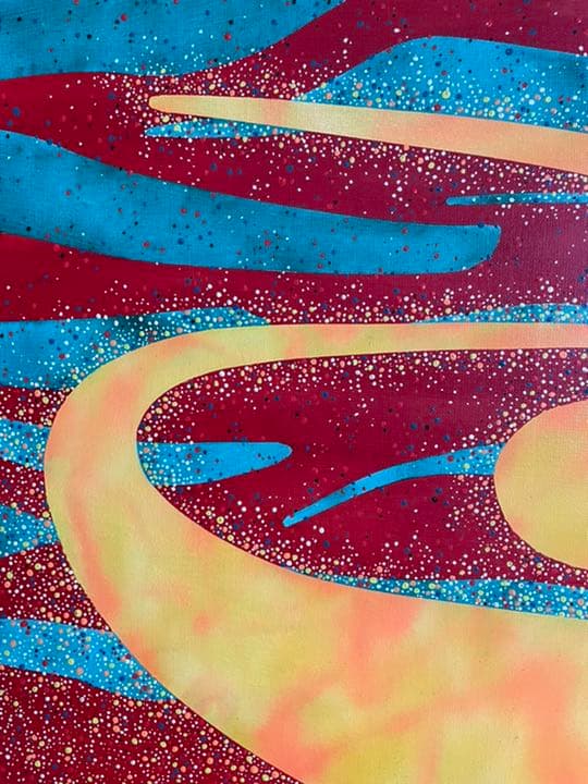 油絵　現代アート　赤&青　　作者あんどうまさひろ　油彩画